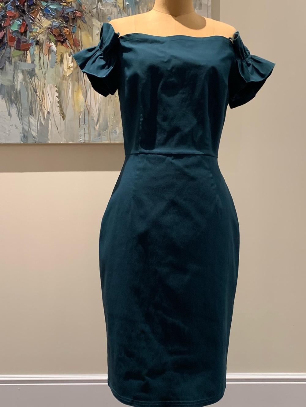 APRICOT Teal One-Shoulder Bodycon Dress with Ruffle Sleeve